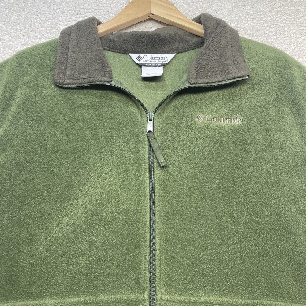 Columbia Fleece Vest Mens XL Green Full Zip Mock‎ Neck Sleeveless Jacket 0824